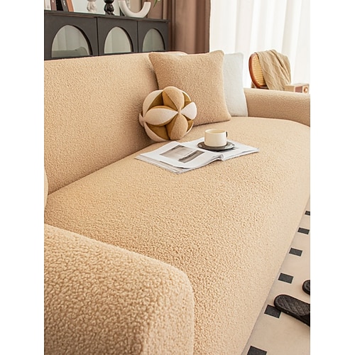1 Stück Teddy-Samt-Sofabezug, dick, weich, luxuriös, dekorativ, Sofaschutz, rutschfest, staubdicht, kratzfest, geeignet für Schlafzimmer, Wohnzimmer, Arbeitszimmer, alle Jahreszeiten Image