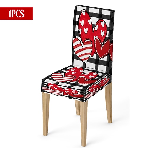 Valentinstag-Stuhlhusse aus Stretchmaterial, schwarz-weiß kariert, mit Herz- und Schleifenmotiv, waschbar, für Esszimmer, Küche, Wohnzimmer, Restaurant oder andere Winterdekoration, 1/4/6 Stück