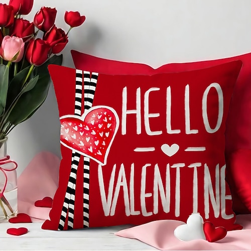 Herzförmiger Kissenbezug zum Valentinstag, romantisches Dekokissen mit Buchstabenprint für Schlafzimmer, Sofa, Wohnzimmer, weiches und gemütliches Akzentkissen Image