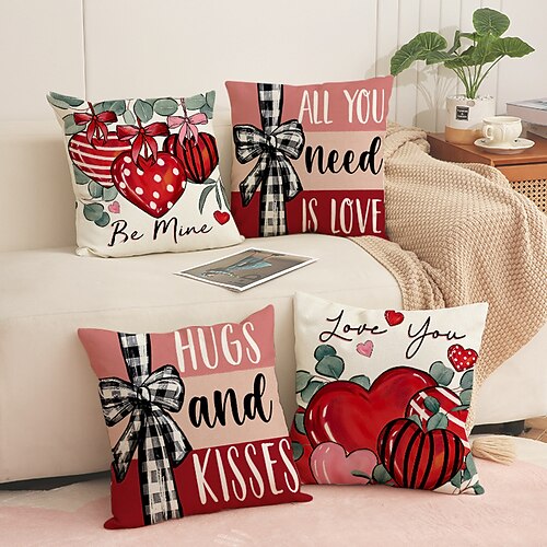 Kissenbezug-Set zum Valentinstag, Liebesbrief-Print, Herzdesign, Dekokissen für Sofa, gemütliche Akzentkissen für Wohn- und Schlafzimmer Image