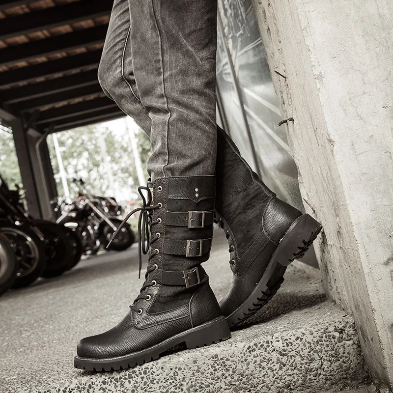2025 männer Cowboy Stiefel High Top Innere Erhöhung Schuhe Hohe Atmungsaktive Plus Größe Schuhe Casual Turnschuhe Motorrad Stiefel