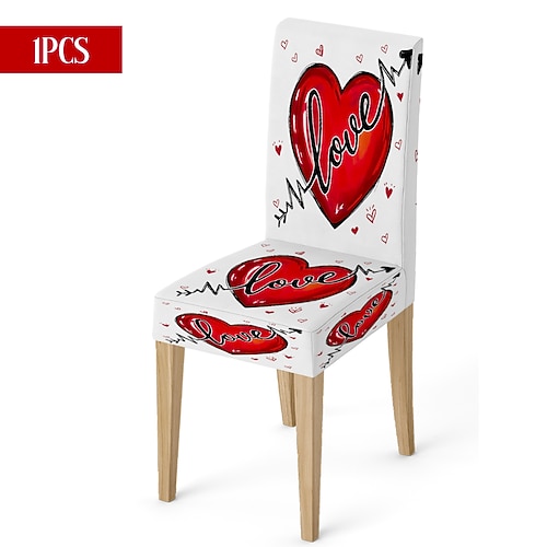 Valentinstag-Stuhlhusse aus Stretchmaterial, schwarz-weiß kariert, mit Herz- und Schleifenmotiv, waschbar, für Esszimmer, Küche, Wohnzimmer, Restaurant oder andere Winterdekoration, 1/4/6 Stück Image