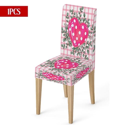 Valentinstag-Stuhlhusse aus Stretchmaterial, schwarz-weiß kariert, mit Herz- und Schleifenmotiv, waschbar, für Esszimmerstühle, Esszimmerstühle, Küchen und Wohnzimmer, geeignet für den Winter, 1/4/6 Image