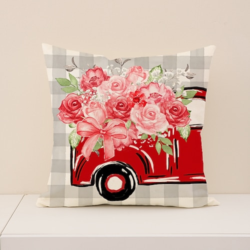 Valentinstag-Kissenbezug im nordischen Stil mit dem Schriftzug „Forever" und einem Blütenherz-Motiv, dekoratives Kissen für Sofa und Wohnzimmer, perfekt für die Valentinstagsdekoration. Image