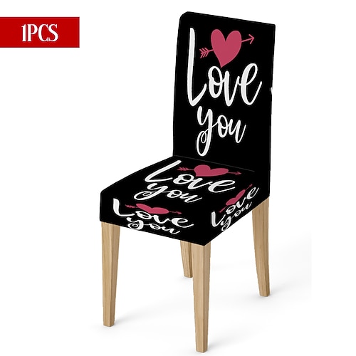 Valentinstag-Stuhlhusse aus Stretchmaterial, schwarz-weiß kariert, mit Herz- und Schleifenmotiv, waschbar, für Esszimmer, Küche, Wohnzimmer, Restaurant oder andere Winterdekoration, 1/4/6 Stück Image