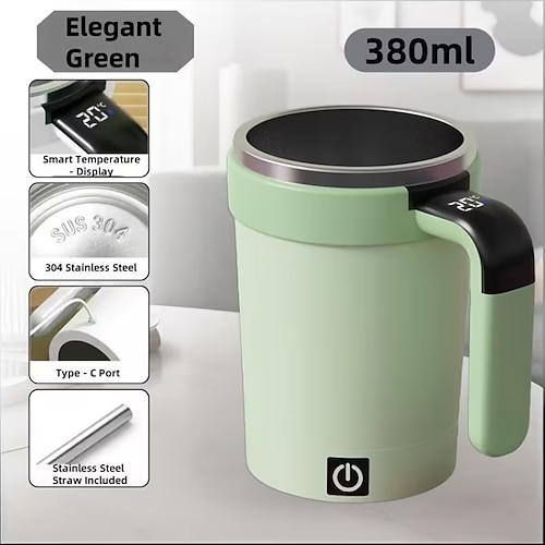 Kaffeerührbecher mit USB-Aufladung, magnetischem Rührsystem, automatischer Rührbecher aus Edelstahl 304, auslaufsicherer Dichtung, eis- und hitzebeständig, Deckel mit Doppelfunktion (direkt zum Image