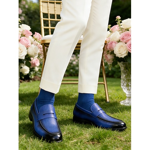 Blaue Herren-Slipper – stilvolles, formelles Design mit bequemer Passform, ideal für Hochzeiten, festliche Anlässe und Abendveranstaltungen Image