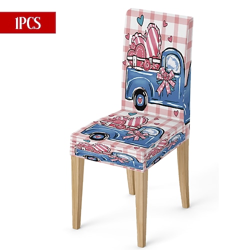 Valentinstag-Stuhlhusse aus Stretchmaterial, schwarz-weiß kariert, mit Herz- und Schleifenmotiv, waschbar, für Esszimmer, Küche, Wohnzimmer, Restaurant oder andere Winterdekoration, 1/4/6 Stück Image