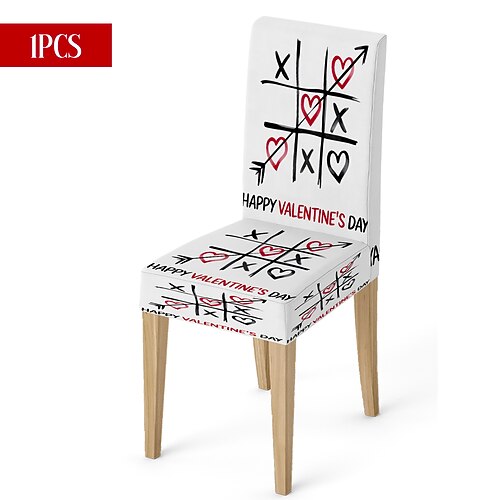 Valentinstag-Stuhlhusse aus Stretchmaterial, schwarz-weiß kariert, mit Herz- und Schleifenmotiv, waschbar, für Esszimmer, Küche, Wohnzimmer, Restaurant oder andere Winterdekoration, 1/4/6 Stück Image