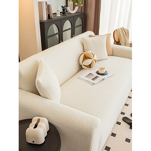 1 Stück Teddy-Samt-Sofabezug, dick, weich, luxuriös, dekorativ, Sofaschutz, rutschfest, staubdicht, kratzfest, geeignet für Schlafzimmer, Wohnzimmer, Arbeitszimmer, alle Jahreszeiten Image