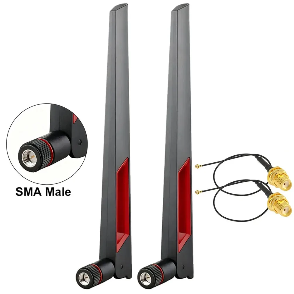 2 Stück WLAN-Antenne Dual-Band 2,4GHz 5,8GHz Hochleistungsantenne mit I-P-X zu RP-SMA 15CM Kabel für PCIe Wireless Router PC Desktop Repeater Image