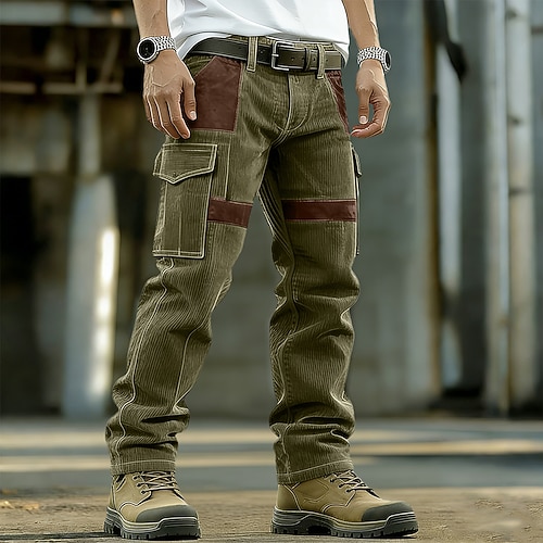 Herren Cargo-Hosen Cargohose Cordhose Arbeitshosen Wildlederhose Patchwork Mehrere Taschen Gerader Schnitt Einfach Feuchtigkeitsableitend Atmungsaktiv Volle Länge Täglich Outdoor Urlaub Mode Blau Image