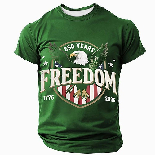 Amerikas 250. Jahrestag Herren Amerikanische US-Flagge Adler T Shirt Kurzarm T-Shirt 3D-Druck Rundhalsausschnitt Hemd Täglich Militär Täglich Straße Blau Schwarz Rote Sommer Frühling Bekleidung S M L Image