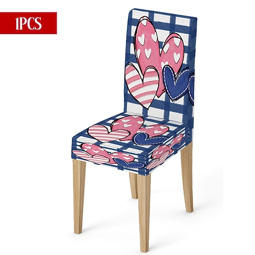 Valentinstag-Stuhlhusse aus Stretchmaterial, schwarz-weiß kariert, mit Herz- und Schleifenmotiv, waschbar, für Esszimmer, Küche, Zuhause, Restaurant oder Winter, 1/4/6 Stück Image
