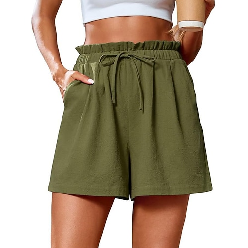 Damen Shorts Sommershorts Strandshorts Freizeitshorts Urlaub Mode Streetwear Kurz Hohe Taille Einfach Kordelzug Tasche Komfort Leicht Weich Dehnbar Outdoor Straße Ferien Schwarz Rote Fuchsie Purpur Image