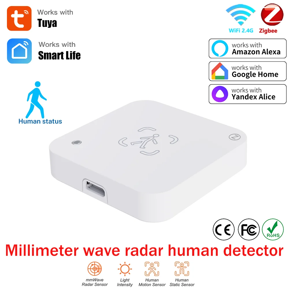 Tuya Zigbee/WiFi Smart Human Presence Sensor MmWave Radarerkennung Helligkeits-/Entfernungserkennung funktioniert mit Alexa Google Home Image