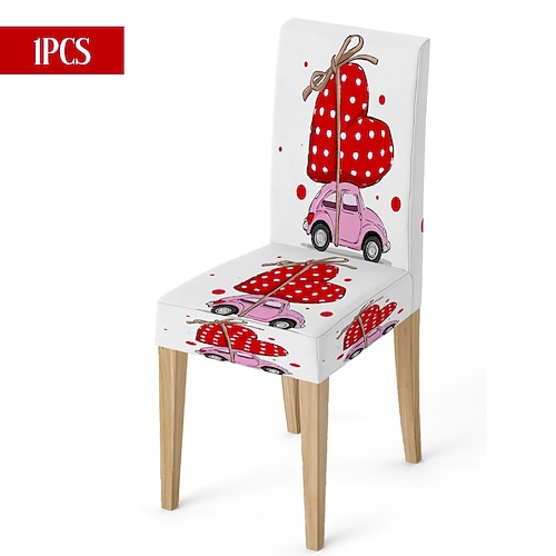 Valentinstag-Stuhlhusse aus Stretchmaterial, schwarz-weiß kariert, mit Herz- und Schleifenmotiv, waschbar, für Esszimmer, Küche, Wohnzimmer, Restaurant oder andere Winterdekoration, 1/4/6 Stück Image