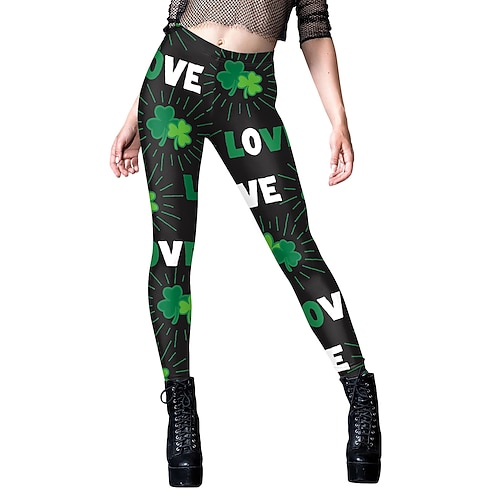St. Patrick 2026 Kleeblatt Glückliche Iren Karneval Hose Leggings Cosplay Erwachsene Damen St. Patrick's Day Lässig Party Einfaches Karnevalskostüm Verkleiden Image