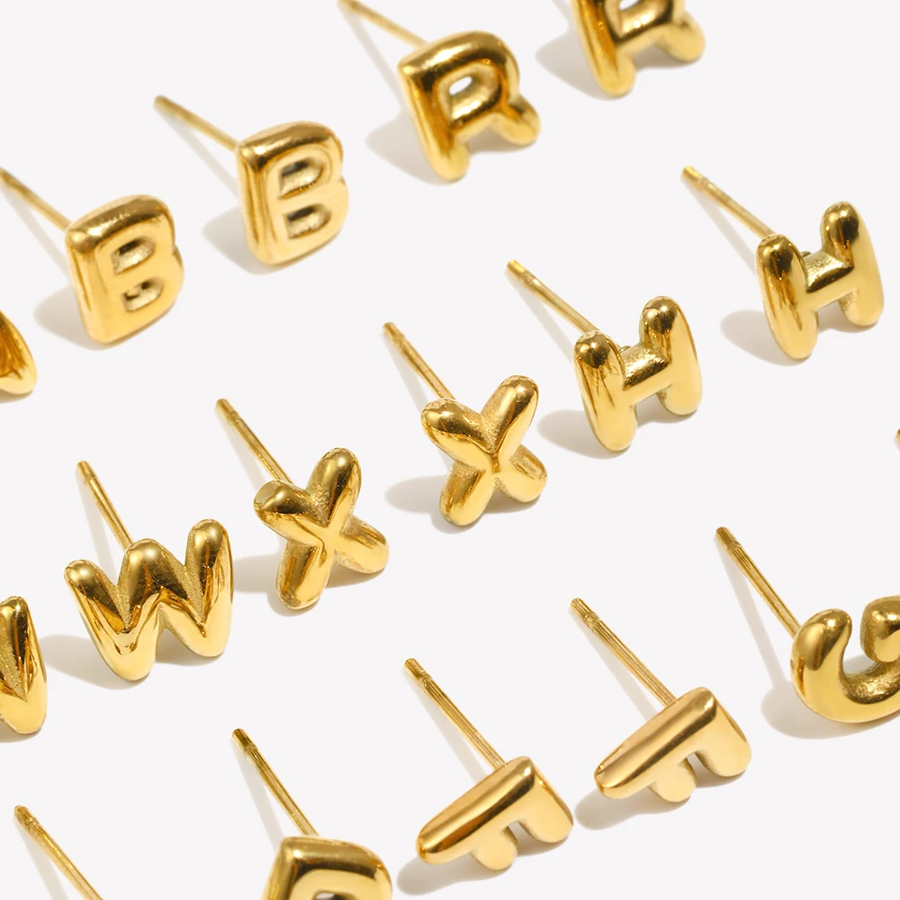E. b. Belle Mini Bubble 26 Buchstaben Ohr stecker Silber Farbe 316l Edelstahl hypo allergene Damen ohrringe 18 Karat vergoldet