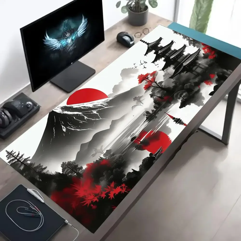 Red Sun Ink Landschaft Mauspad, großes Gaming, rutschfest, Nootbook, Spielteppich, Nahtkante, Mauspads, Laptop, Tablet, Matte, PC-Kunst, Spielmatte Image