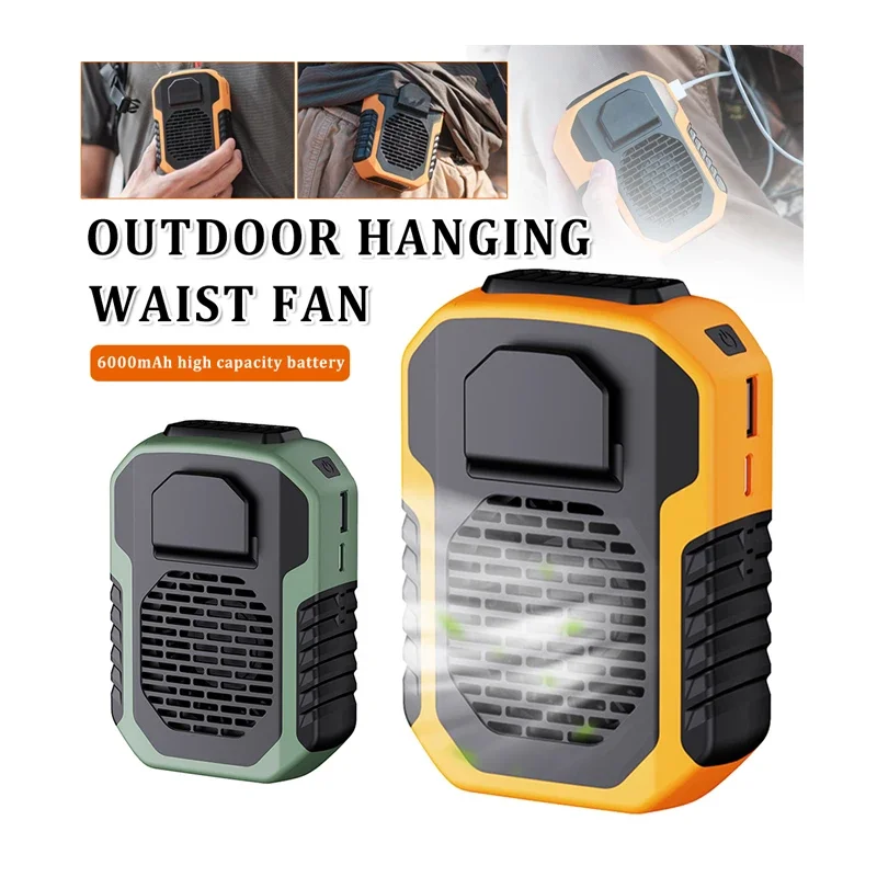 Portable Camping Waist Fan 6000mah Rechargeable Bladeless Turbo Hand Held Fan Outdoor Sports Travel Hanging Neck Fan