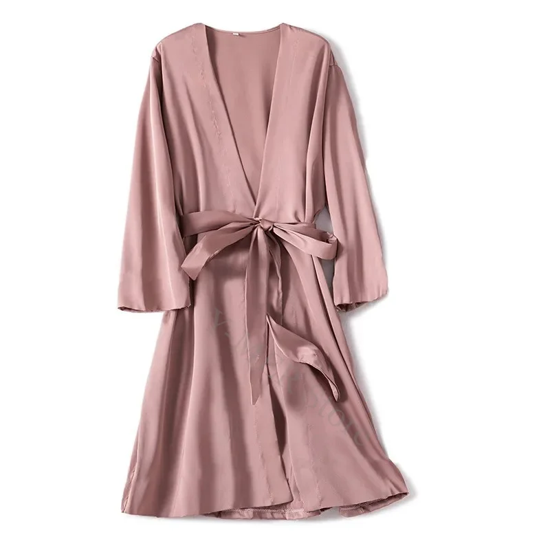 Satin Robe Weibliche Intim Dessous Nachtwäsche Seidige Braut Hochzeit Geschenk Casual Kimono Bademantel Kleid Nachthemd Sexy Nachtwäsche Image