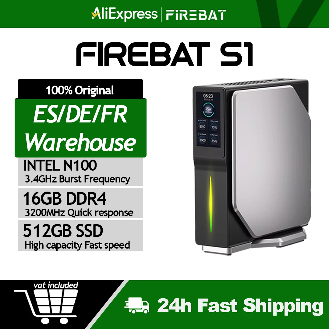 FIREBAT S1 Mini PC Windows 11 Intel Alder Lake N100 DDR4 16GB RAM 512GB SSD BT4.2 double HDMI ordinateurs de bureau écran intelligent