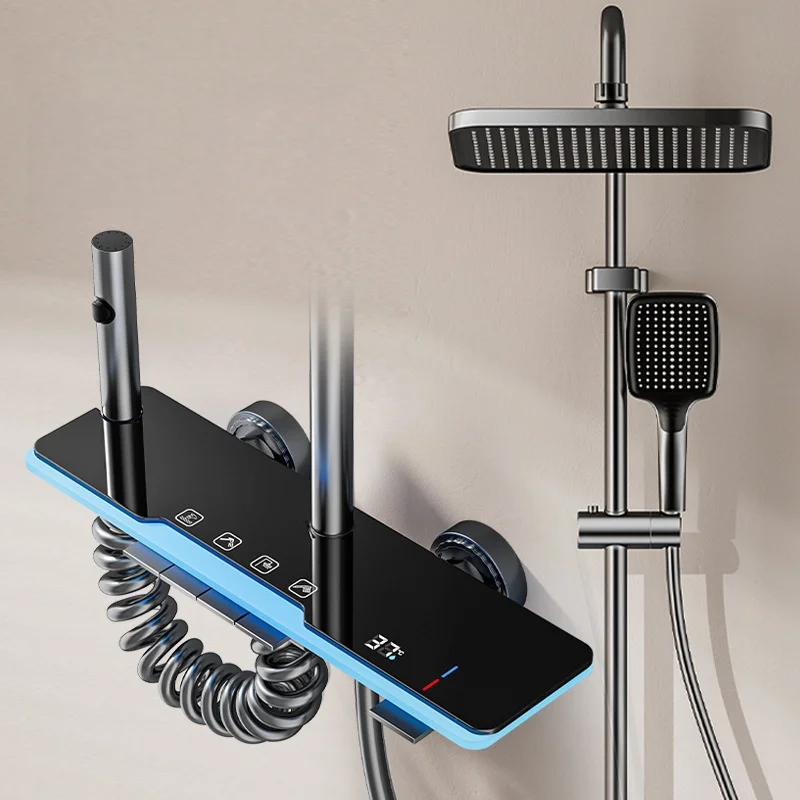 Ensemble de douche de salle de bains avec affichage de la température LED, touches de Piano, robinet de bain-douche, système de douche de pluie, accessoires de salle de bains complets