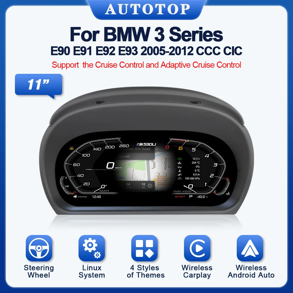 11" 1920*720P Linux Wireless Carplay Digital Cluster für BMW 3er E90 E91 E92 Auto LCD Panel Tachometer Android Mirroring Image