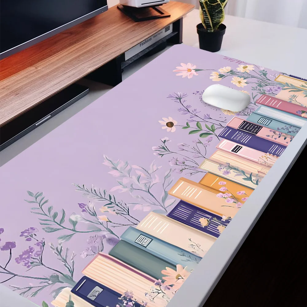 Lila Lavendel-Mauspad, großes Schreibtischzubehör, Schreibtischunterlage, Gummibasis mit genähtem Rand, rutschfestes Mauspad für das Büro Image