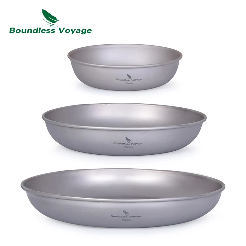 Boundless Voyage 3 pezzi piatto in titanio ultraleggero piatto da campeggio con borsa a rete stoviglie da campeggio all'aperto pentole Mess Kit 167g