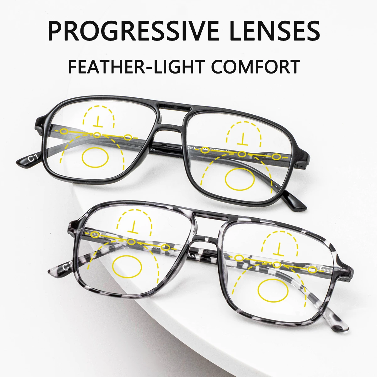 Progressive multifokale Lesebrille mit großem Sichtfeld, ultraleichter großer Rahmen, einfach zu tragen, geeignet für Männer und Frauen. Image