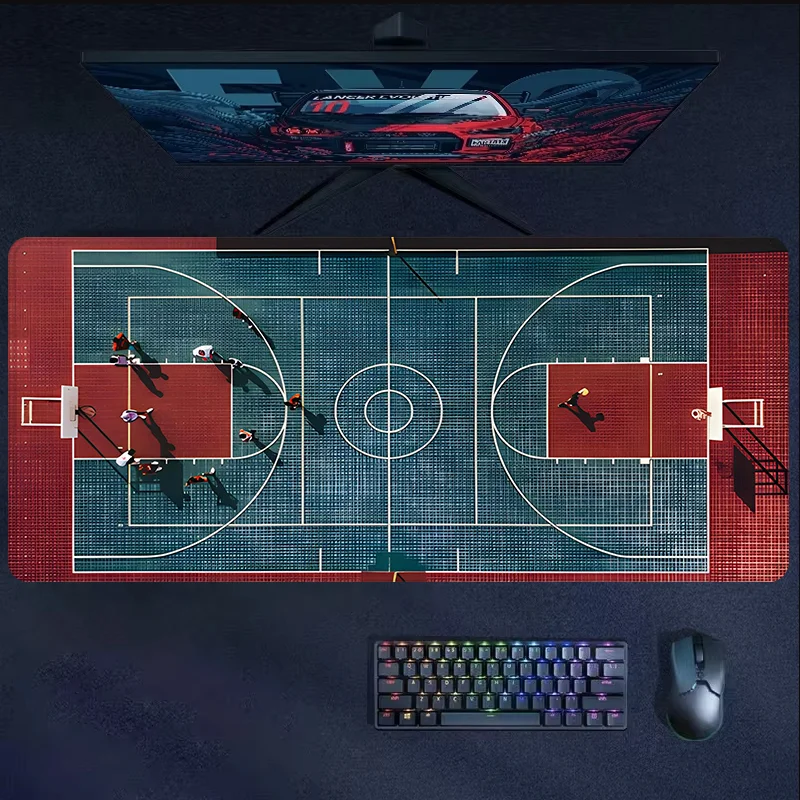 Basketballplatz-Mauspad, Kunstdesign, großes Schreibtischunterlage, Gummi, genähte Kante, Computermatten für den Schreibtisch, perfektes Geschenk für Freunde Image