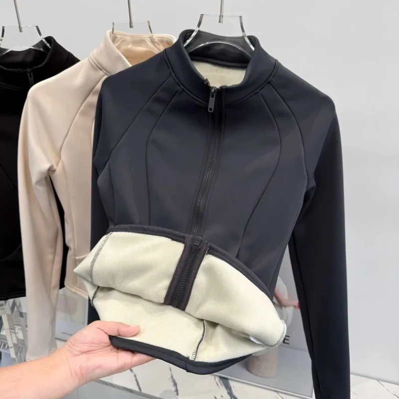 Damen-Sportjacke mit Reißverschluss, Fitness-Yoga-Shirt, Workout-Laufmäntel, warm, für Fitnessstudio, langärmelig, Strickjacke, schlanke, enge Jacke, Activewear Image
