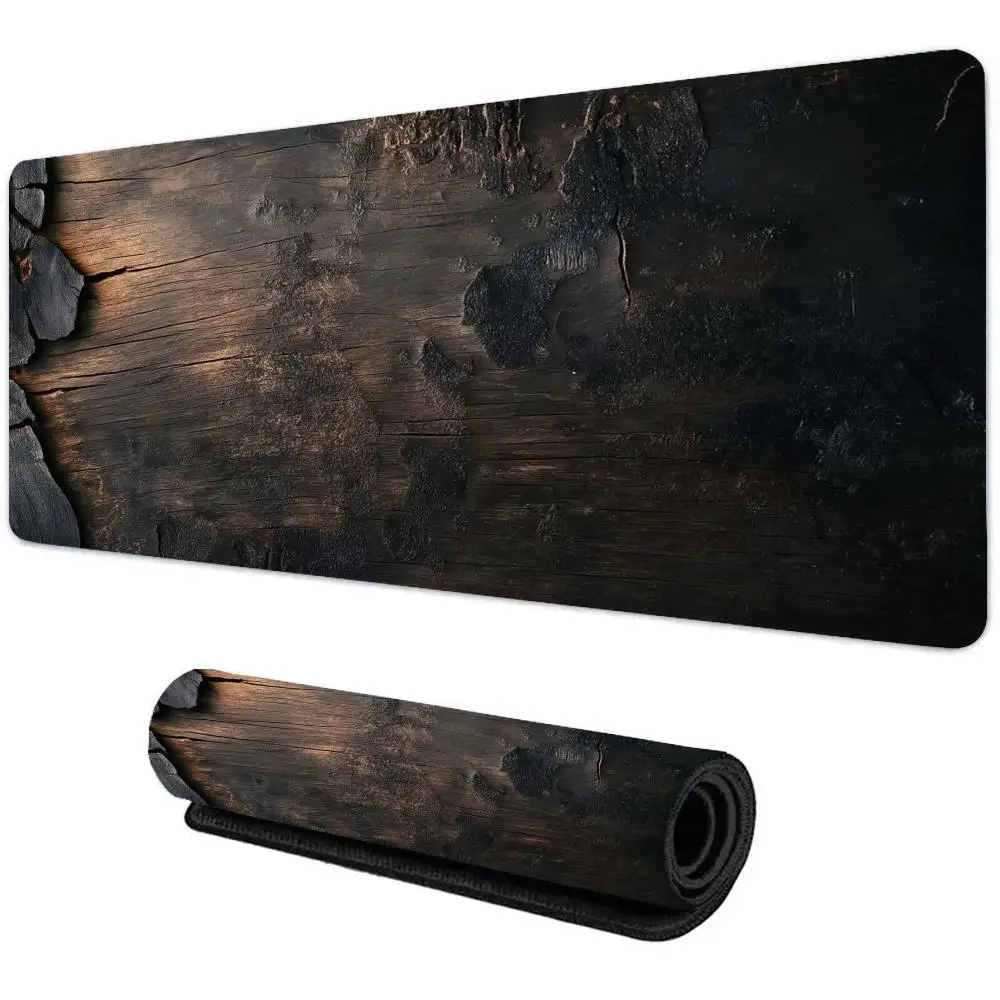 Mauspad mit Holzmuster, großes Mauspad für Computer, Gamer, Büro, genähte Kante, Tastatur, Schreibtischunterlage, waschbar, rutschfest, lange Schreibtischunterlagen Image