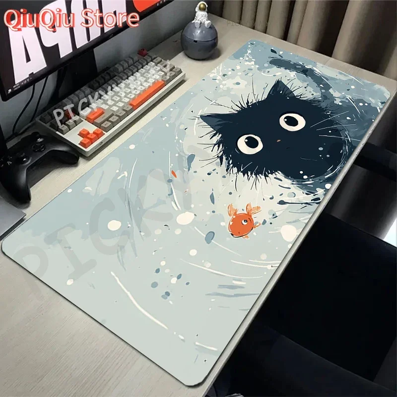 Tinte Katze Niedliches Design Mauspads Gaming Mauspad Gamer Mauspad Tastaturmatten Schreibtischunterlage Mauspads XXL 90x40cm für Computer Image