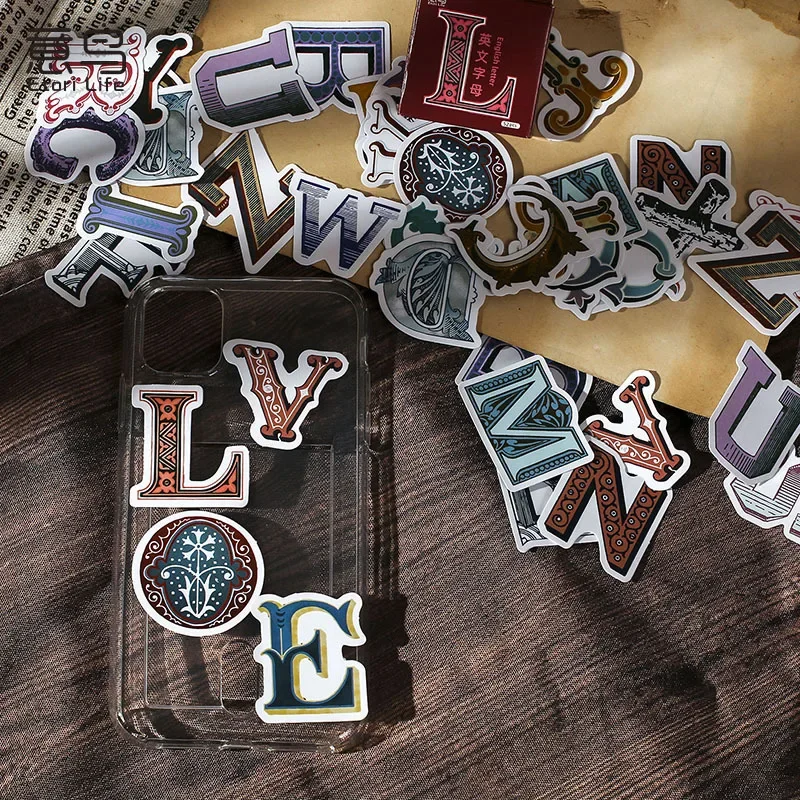 52 Stück Alphabet-Box-Aufkleber, Sammelalbum, DIY-Dekorationsmaterialien-Set, kreatives Design Image