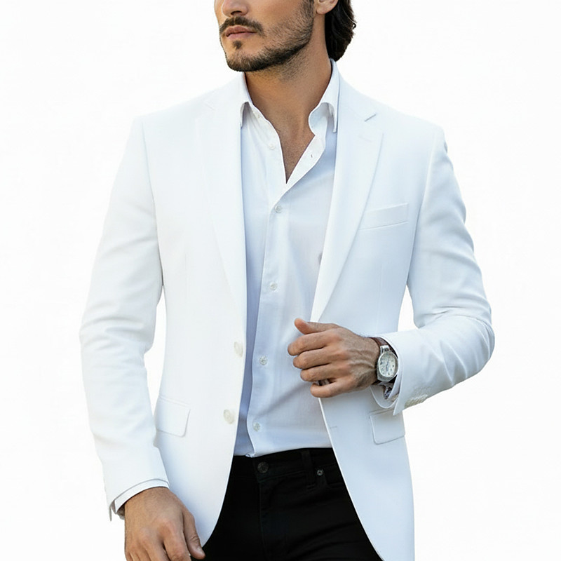 Men's Blazer Jacket Linen Blazer Notch Collar Classic Solid Colored Blazer Linen Blazer White Pink Sky Blue Tailored Fit Single Breasted Two-buttons