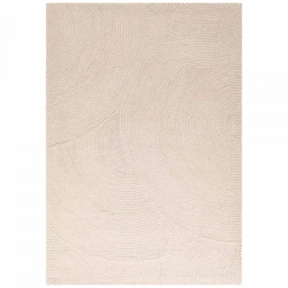 Tapis chambre 120 x 180 cm, laine, motif rond, ecru, finition soignée
