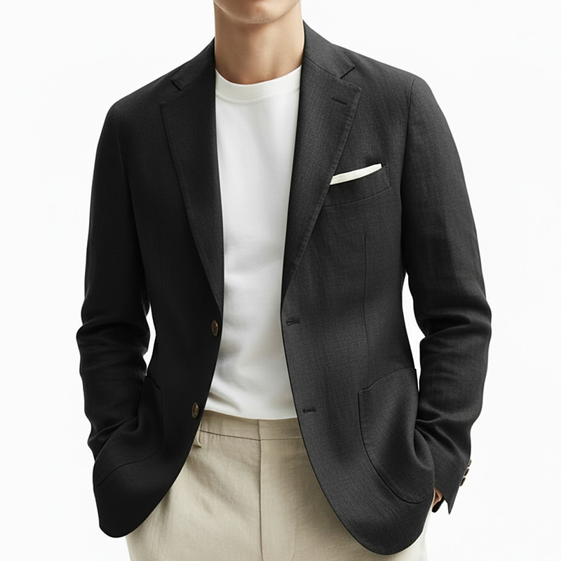 Men's Blazer Jacket Linen Blazer Notch Collar Fashion Lightweight Casual Solid Colored Blazer Linen Blazer Black White Pink Tailored Fit Single Breasted Two-buttons