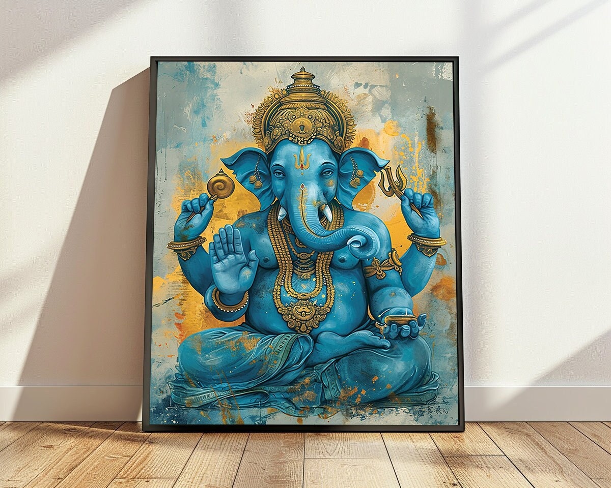 Arte murale Lord Ganesha, arte ganesha, regalo indù, dei indù, arredamento domestico indù, pittura indù, ganesha estetico, arte murale ganesha