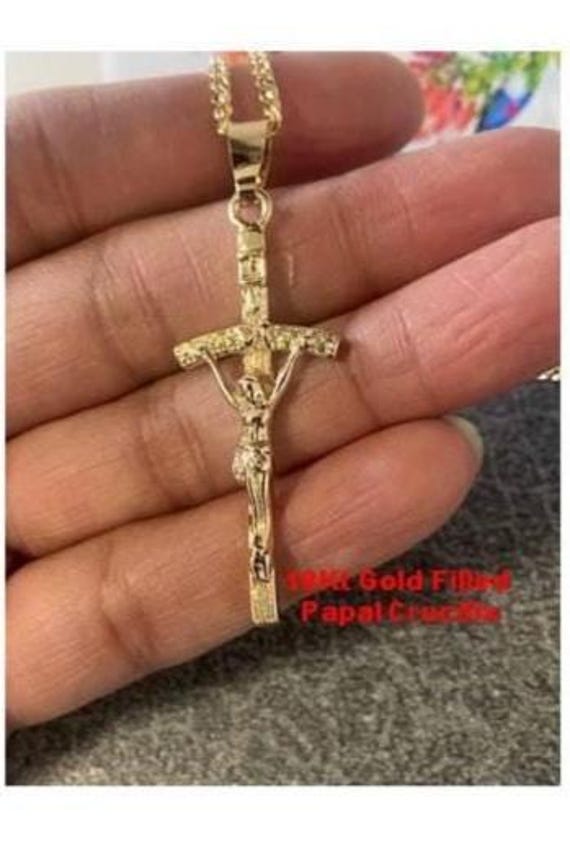 Collana con crocifisso papale, crocifisso riempito in oro 18 carati, ciondolo con crocifisso JPJ11, crocifisso in oro da uomo, crocifisso tradizionale