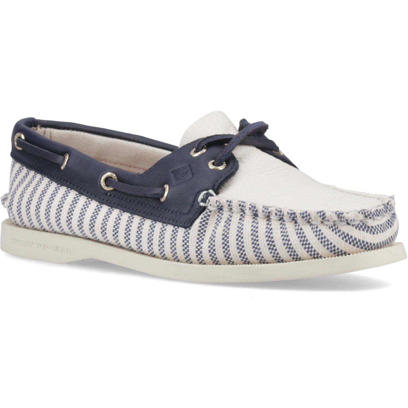 Sperry Authentisch Original Textile Damen Weiß/Navy Standard Bootsschuhe