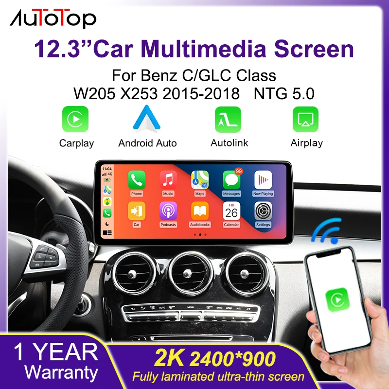 AUTOTOP 12,3 Zoll 2400*900 Linux Carplay Autoradio Stereo für Mercedes Benz W205 GLC C V Klasse W447 GLA CLA 2015-2019 NTG5.0 Airplay Image
