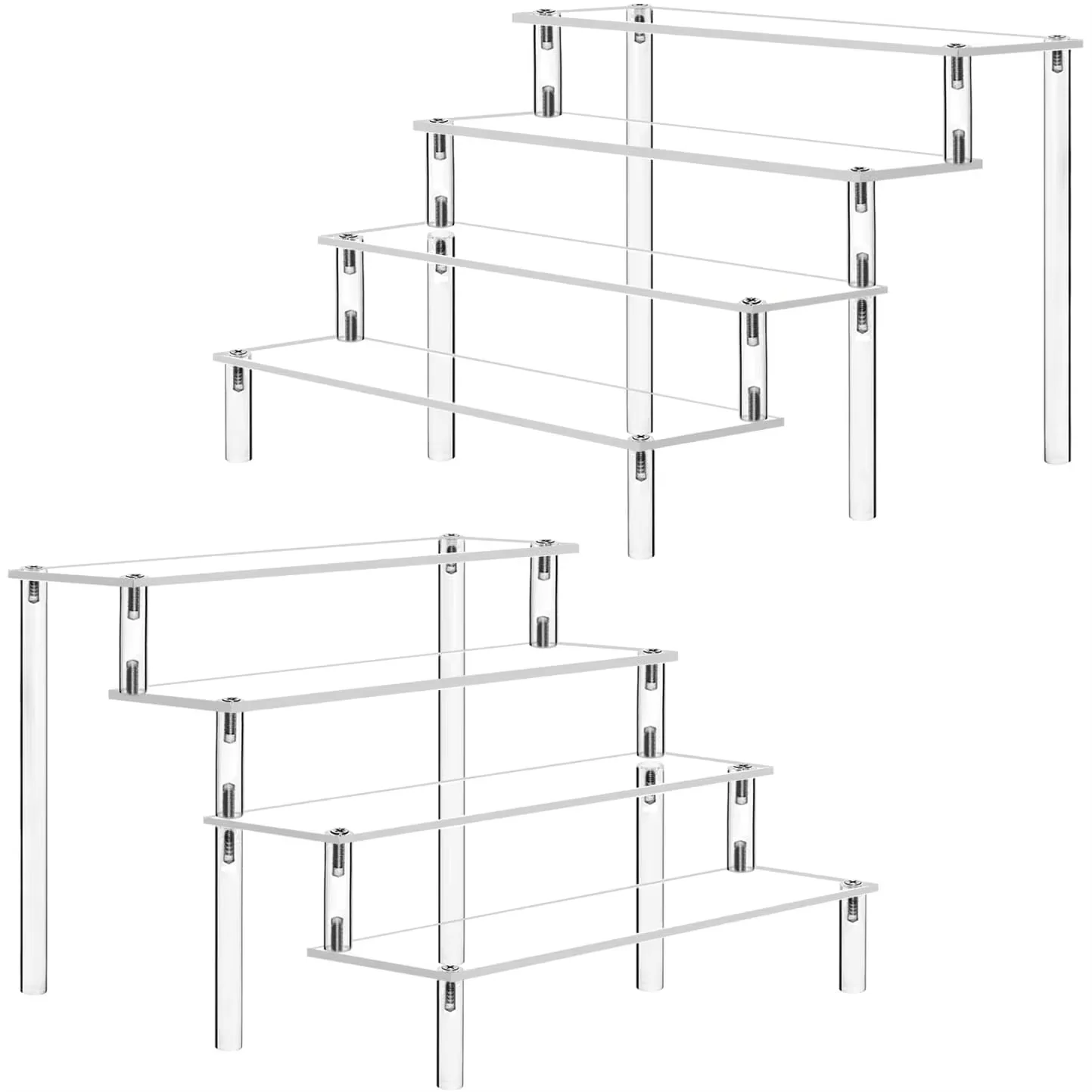 Espositore in acrilico da 1-5 livelli Espositore durevole per bambola di profumo per cupcake Scaffale di stoccaggio per scatola cieca trapezoidale trasparente