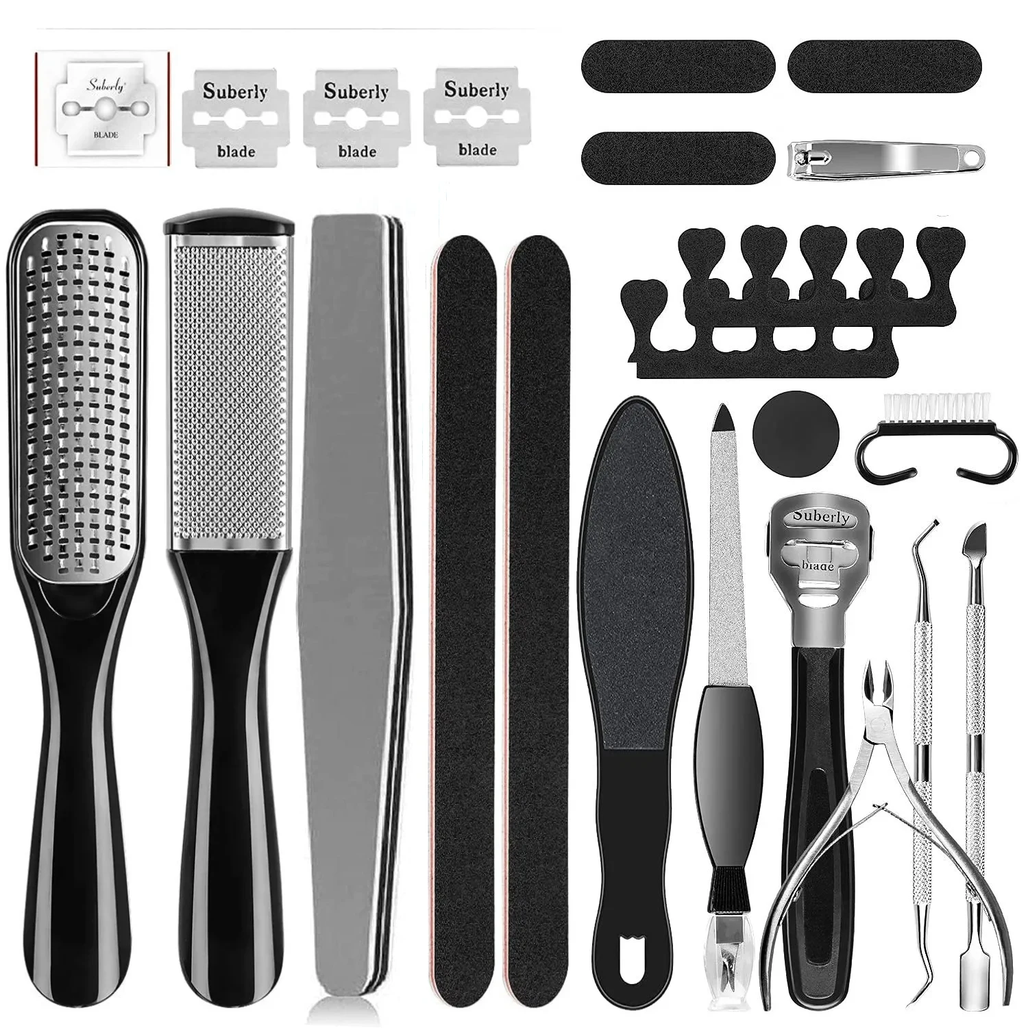 Pediküre-Set, 8/10/15/23 in 1, Edelstahl, professionelle Pediküre-Werkzeuge, Fußraspel, Schälen, Hornhaut, abgestorbene Haut, Entferner, Pflege, Pediküre Image