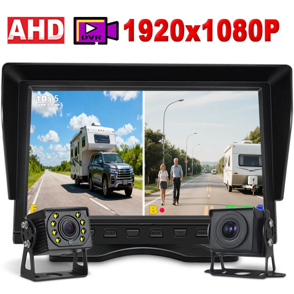 10,1" 2CH AHD DVR Monitor 1080P Fahrzeuge Dual Backup ReverseCamera mit Aufnahme 12/24V für LKW RV Bus vorne/hinten LKW Image