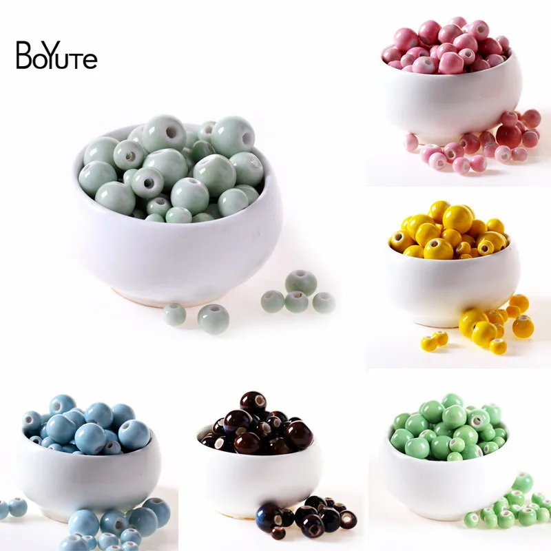 BoYuTe 50Pcs 6MM 8MM 10MM 12MM 14MM Lose Perlen DIY Hand Made Porzellan Keramik perlen Schmuck Machen Image