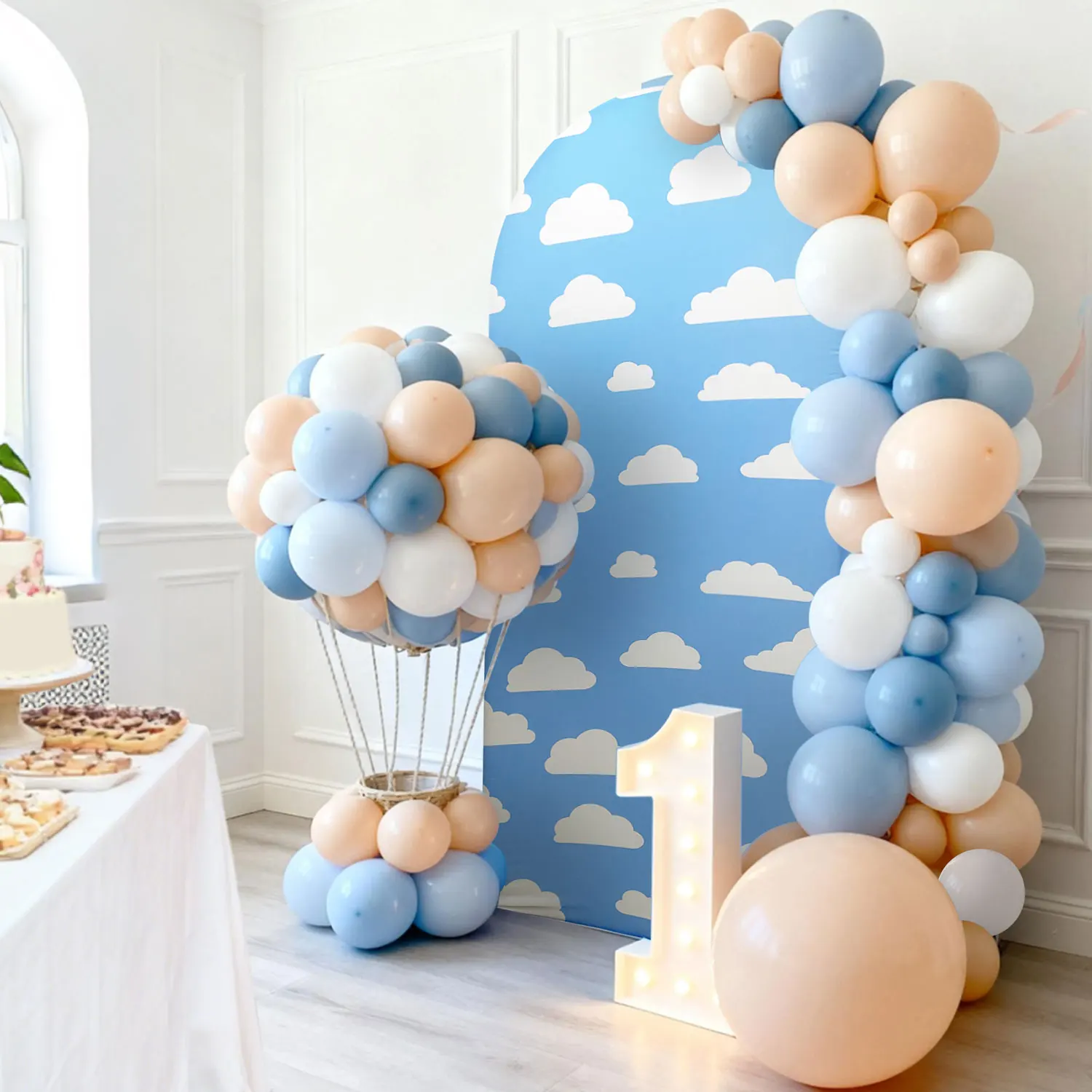 Cartoon 6,6 Fuß Spandex Bogen Hintergrund Abdeckung Himmelblau Wolke Druck Luftballons inspiriert Geburtstag Party Bauernhof Mottoparty Dekor Image
