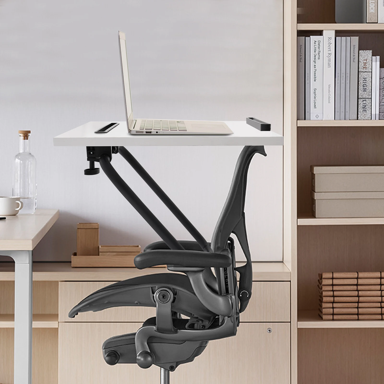 Laptop-Ständer, höhenverstellbar, Schreibtischständer, ergonomischer Schreibtischständer, Wärmebelüftung, rutschfester Halter, Weiß/Eiche-Farbe/Schwarz